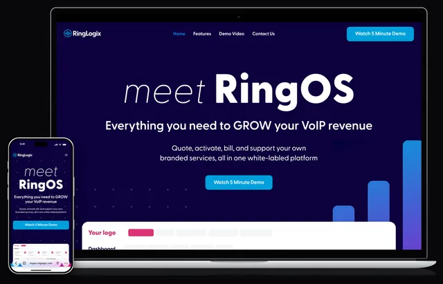 Лендинг RingOS для RingLogix на ноутбуке и телефоне